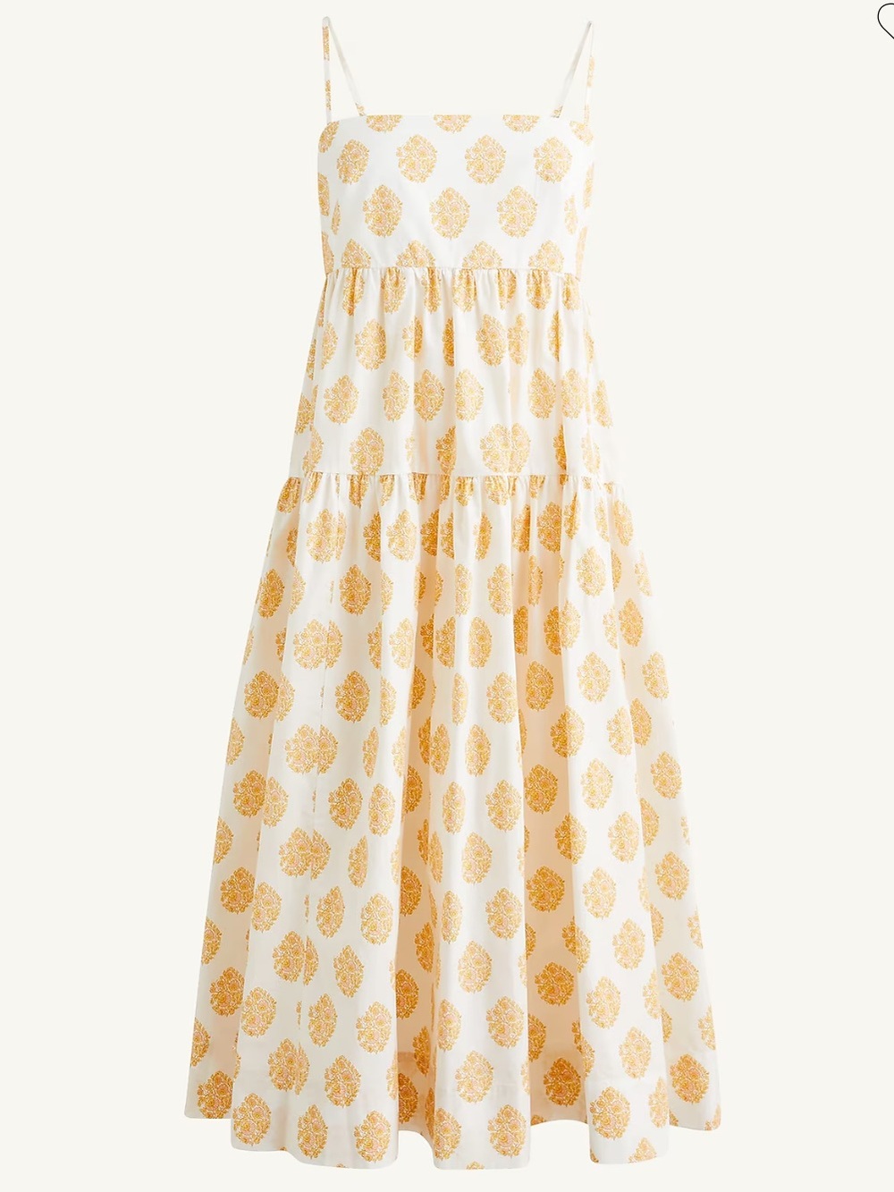 J.Crew Tie-back tiered dress floral block print yellow | Women’s Size 4